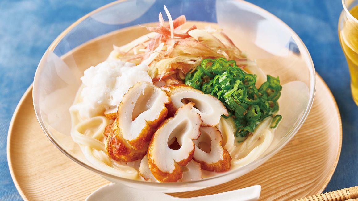 ちくわと長いもの豆乳ぶっかけうどん