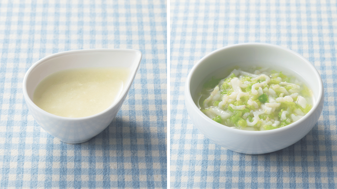 【7、8か月頃から】1. 白身魚とじゃがいものとろとろ／2. 白身魚と白菜のうどん_離乳食レシピ